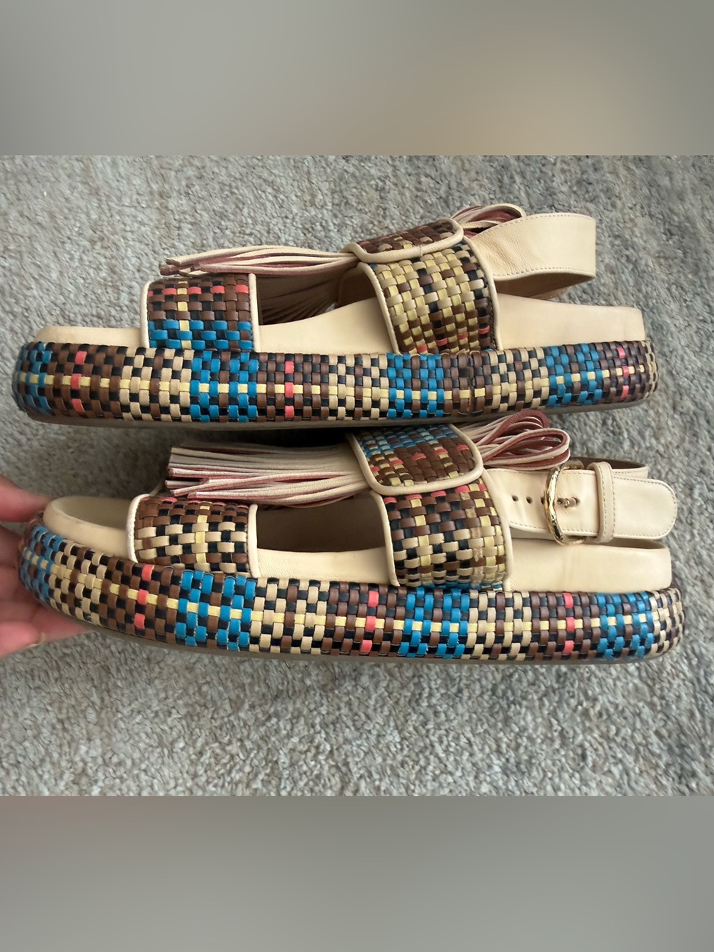 ULLA JOHNSON Fringed Woven Leather Sandals - Picture 8 of 13